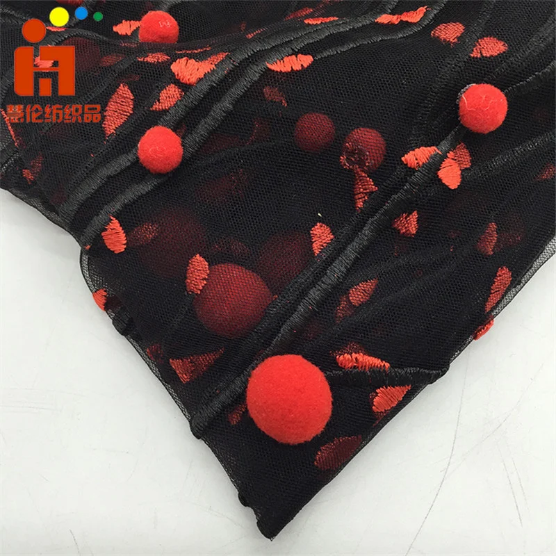 new style design fuzzy ball tulle ground multicolor embroidery fabric for children