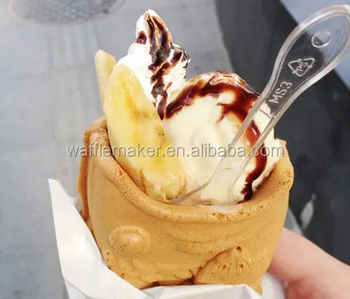 fish open mouth cake taiyaki ice cream cone waffle making maker machine