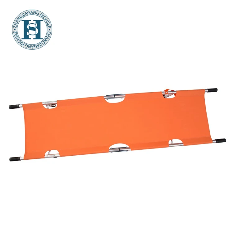 
HS-B004 Hot Selling High Quality Orange Oxford Fabric Military Metal 2 Folding Aluminum Alloy Emergency Rescue Stretcher 