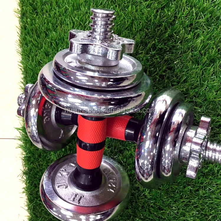 HJ-A047 High Quality HUIJUN Adjustable 10kg Dumbbell Set Gym Fitness Equipment Chrome Dumbbell rubber coated handle