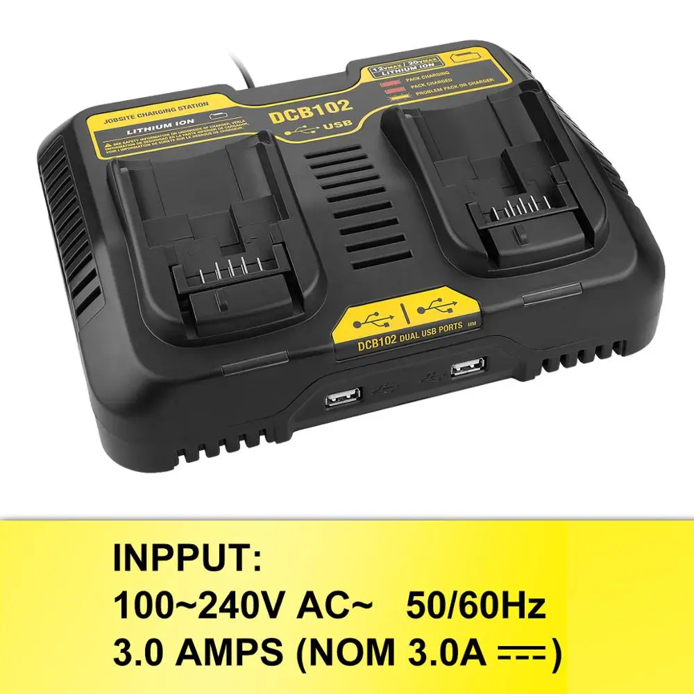Два-паз 3A зарядное устройство 100v-240v 50/60hz 120W подходит для dewalt 12v-20v/литиевая батарея