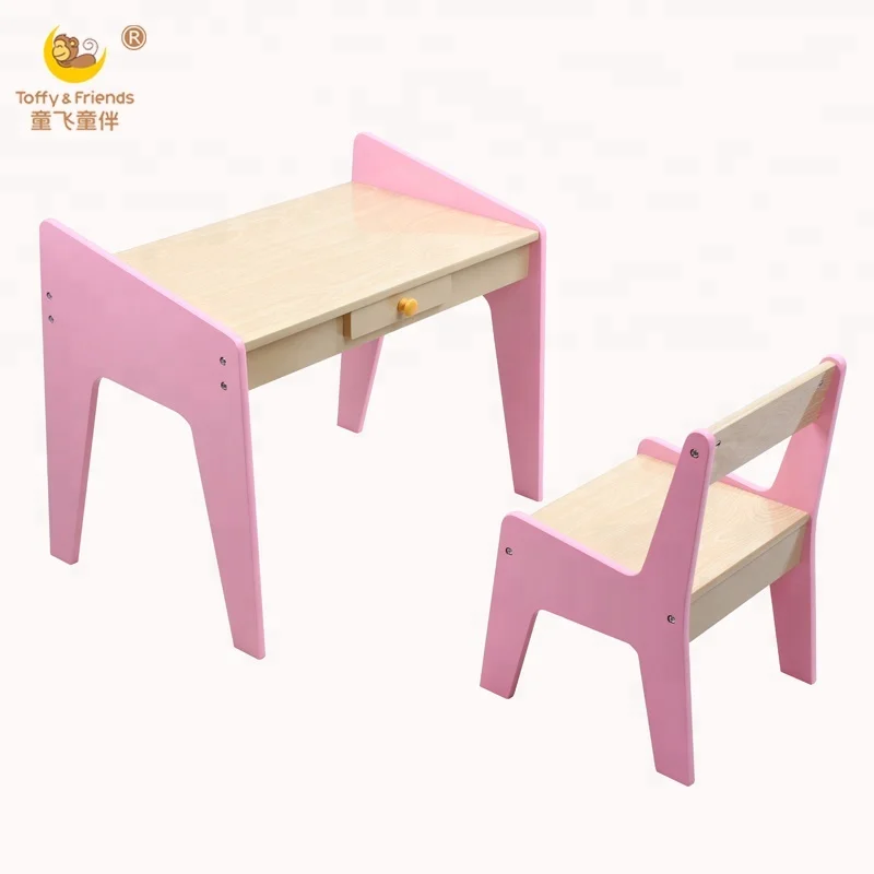 Toffy & Friends Natural color wooden kids study desk table and chair set