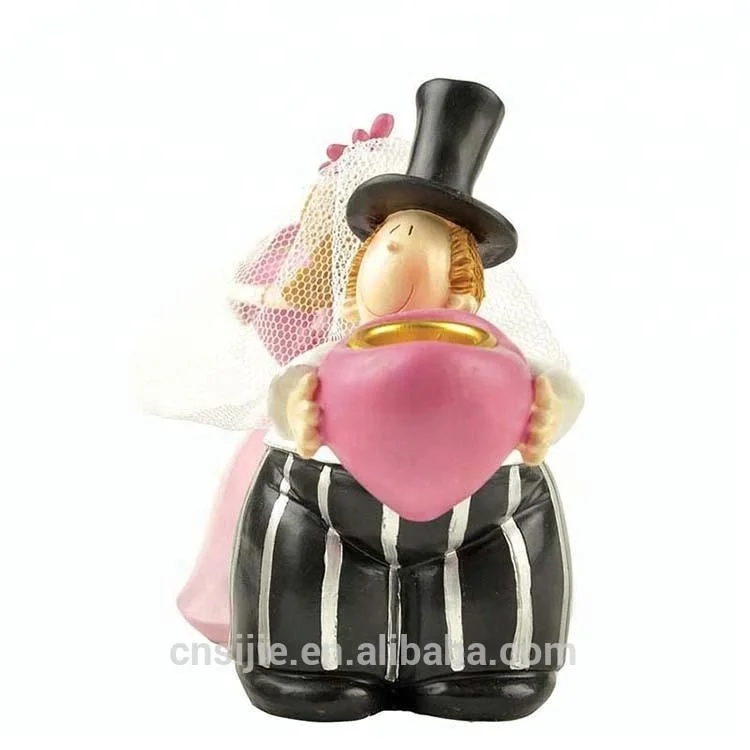 High Quality Polyresin Bride and Broom Wedding Figurines with Candle Holder