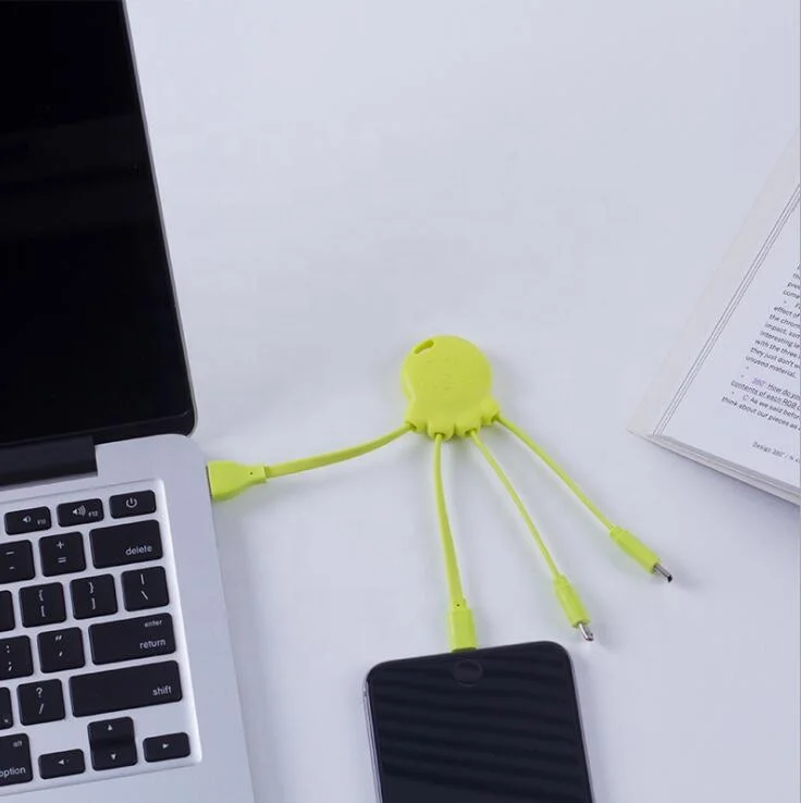 
Octopus Design TPE Flat Power Bank 3 in 1 USB Mobile Phone Multi Charging Cable USB Micro Type C 8 Pin 