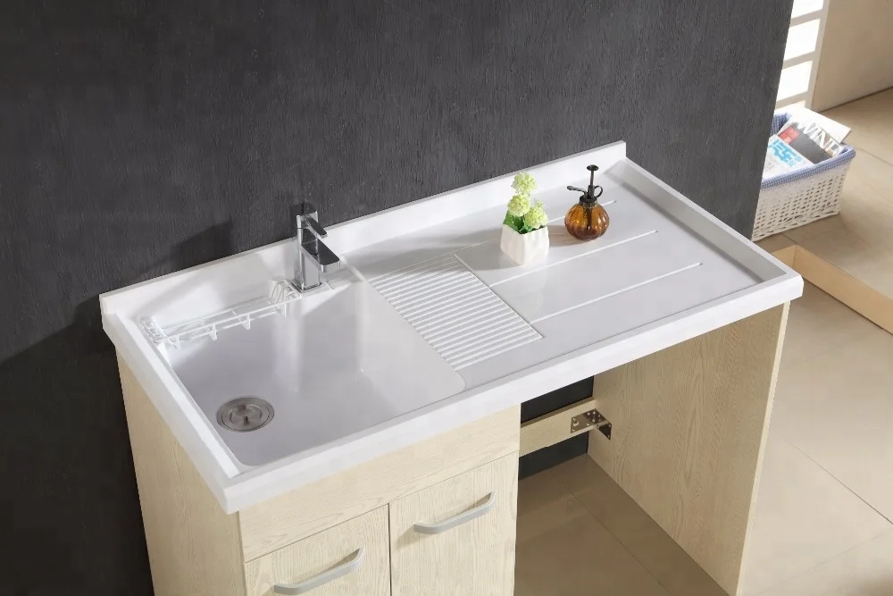 factory direct laundry vanity built-in washing machine cabinet with solid surface