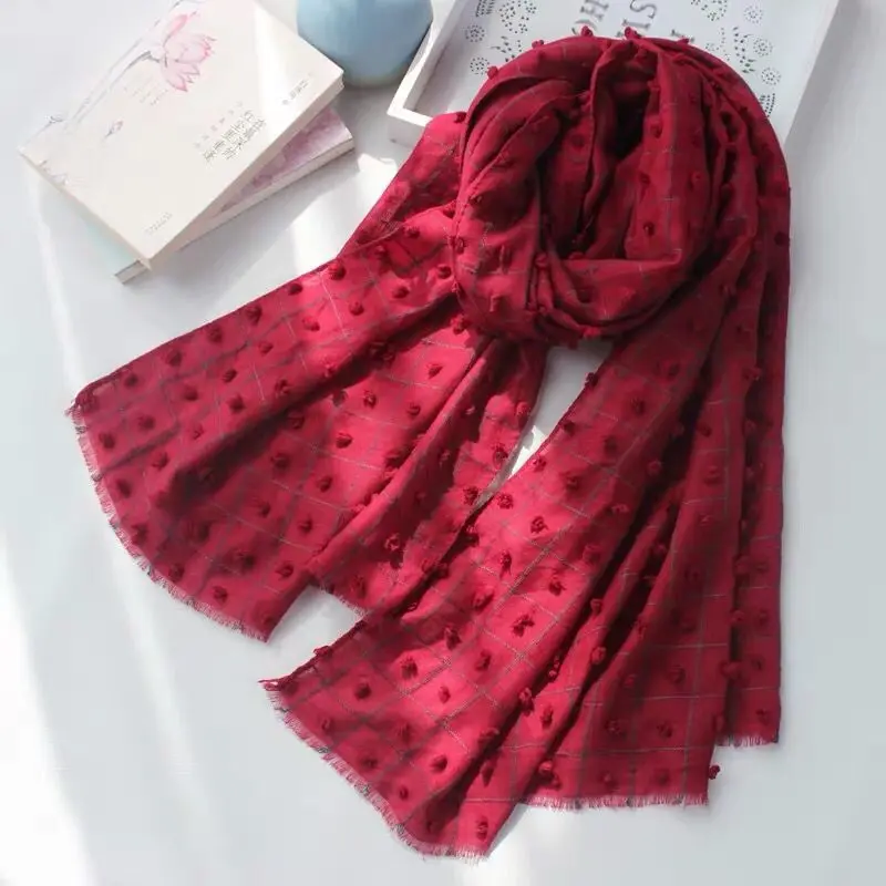 Popular scarf cotton hijab muslim checked stoles women shawl dubai arab tassel hijab for women