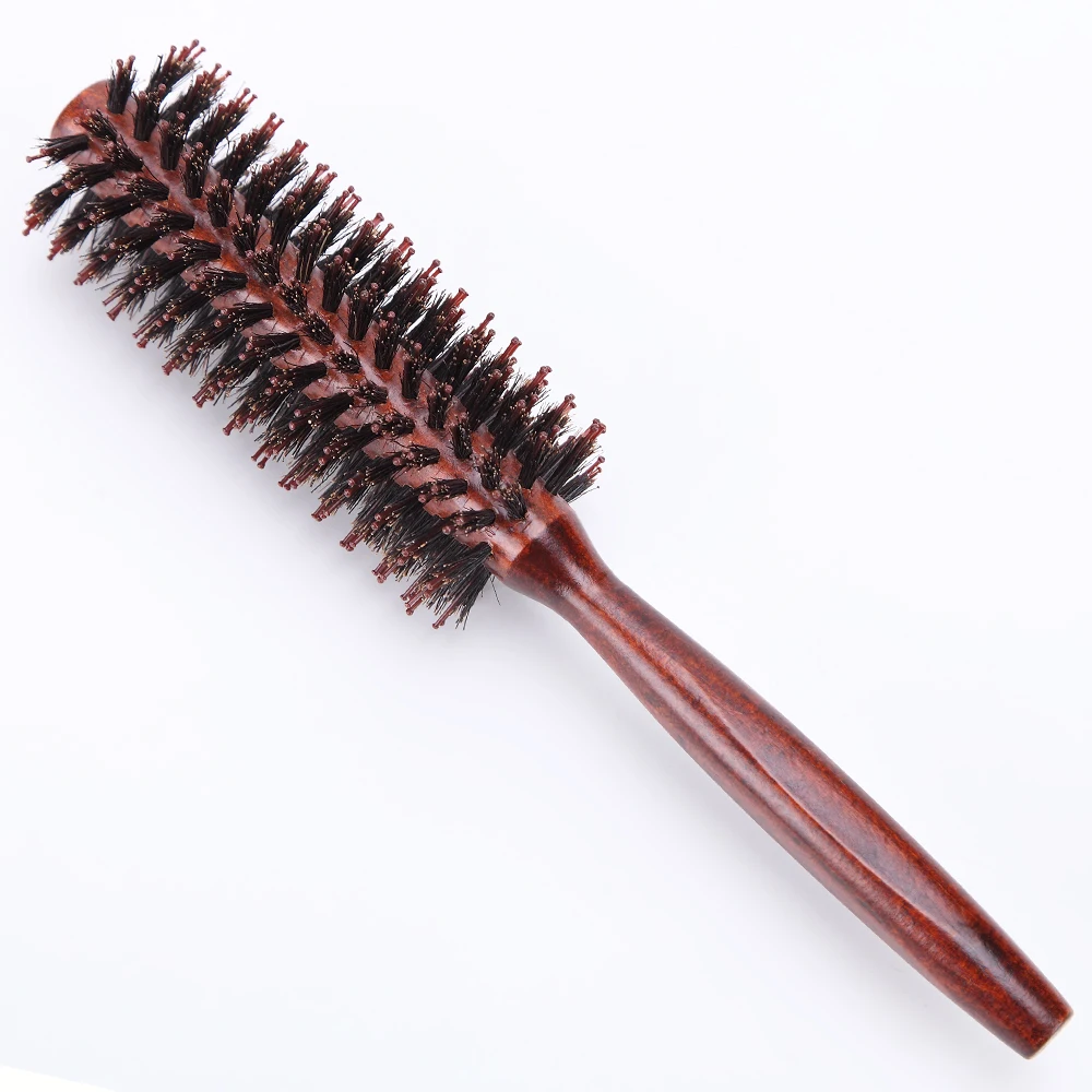  Бесплатный образец круглая расческа инструмент для ухода за волосами деревянная ручка натуральная щетина вьющаяся пушистая