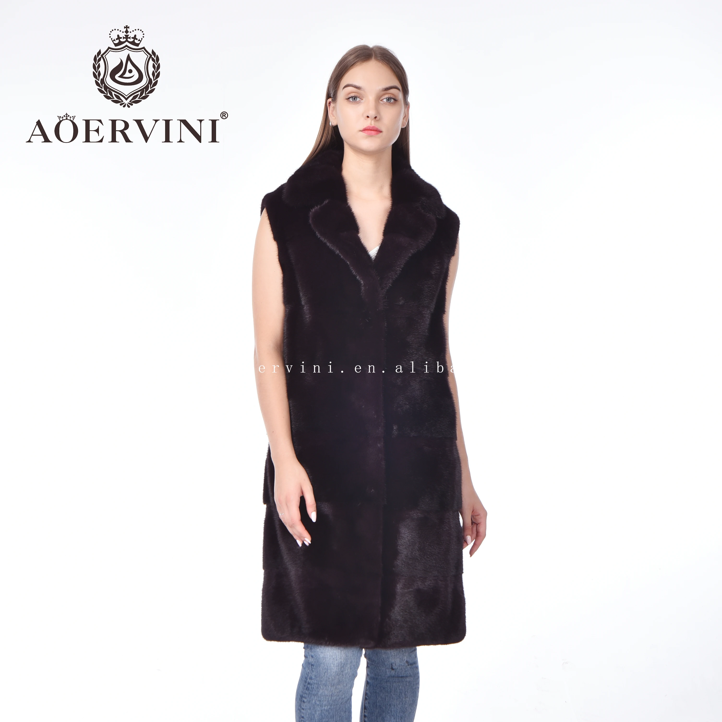 
Fashion leather suit collar real mink fur vest women 