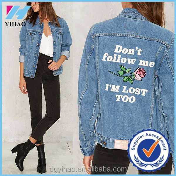 Yihao fashion new autumn wholesale jean jacket women outwear printing denim jacket women