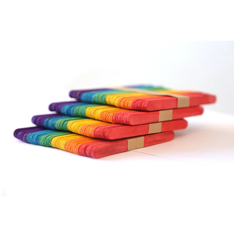 Straight edge colorful birch wood stick for ice cream