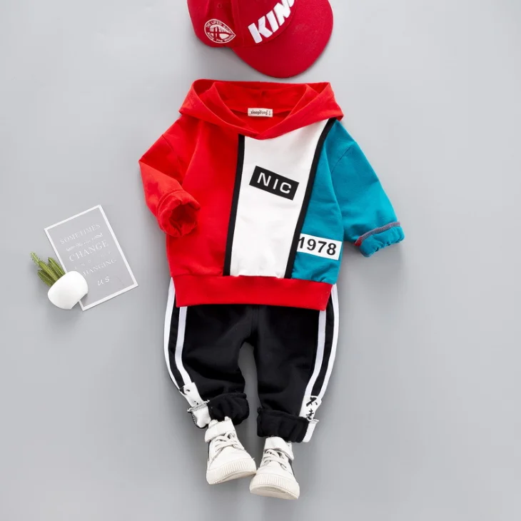 
YY10455B Spring and autumn children tracksuit kids boys letter print long sleeve hoodies + striped pants 2pcs set children wear 