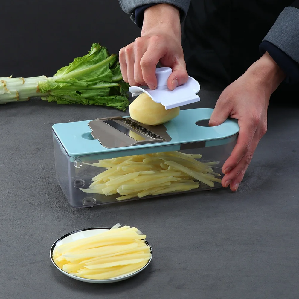 Manual Easy Food Dicer Kitchen Mandolin Slicer with 8 Blades