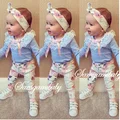 2016 ins baby girl clothing set long sleeve lace T shirt pants headband 3pcs Infant bebe
