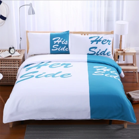 
New Design Letter Printing 100% Polyester Fashionable Two Colors Bedding Set for Couple 