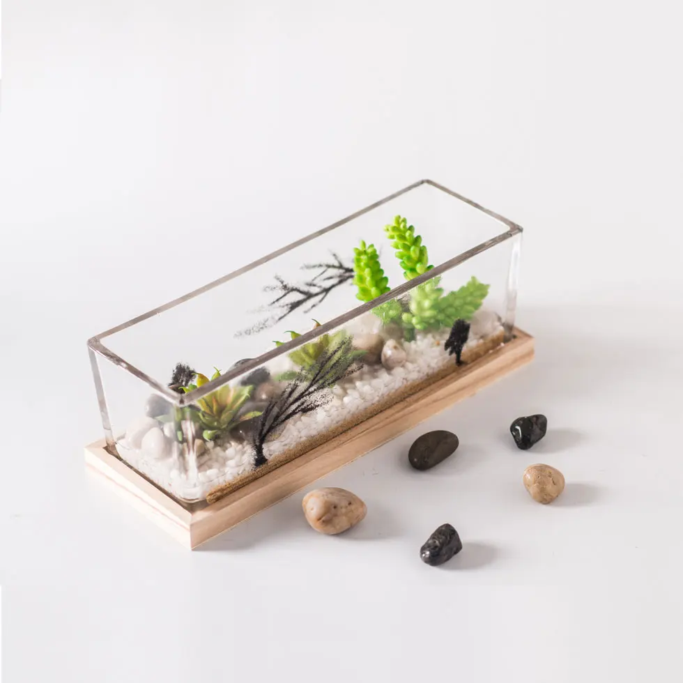 decoration clear glass non acrylic rectangular vase