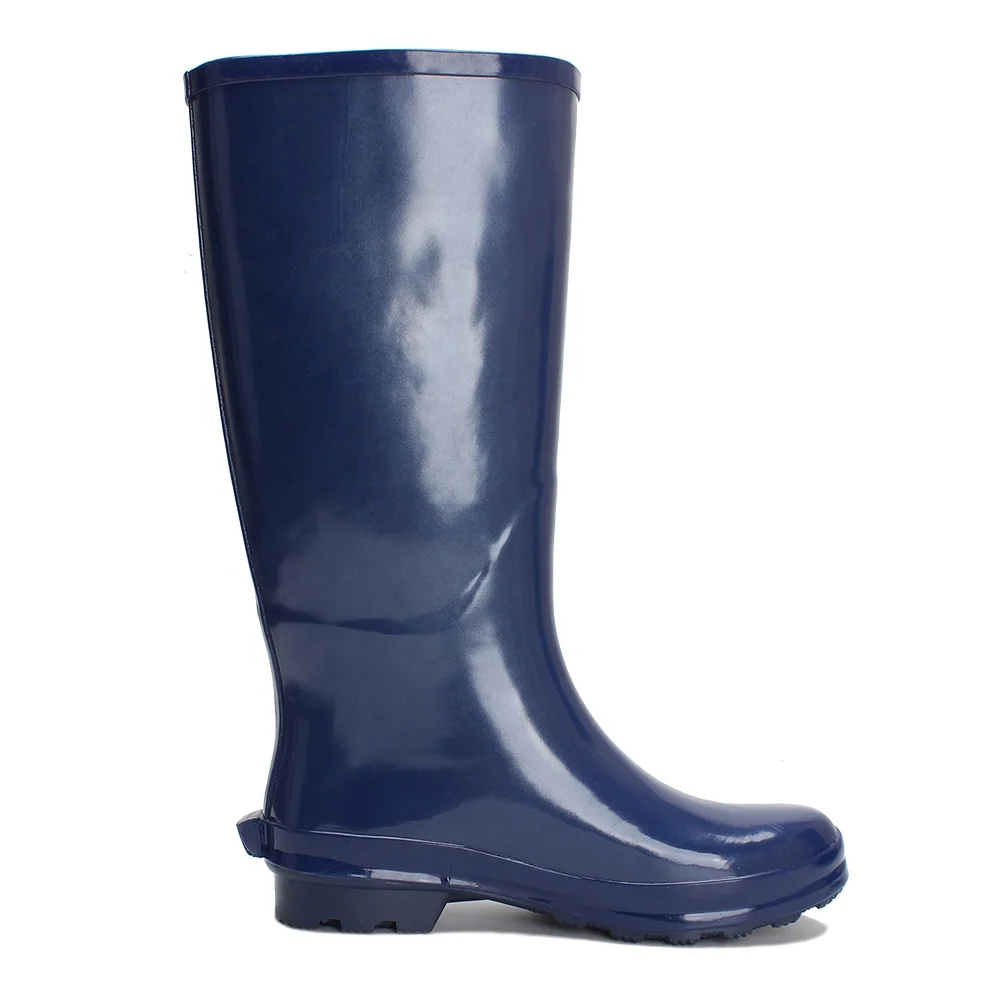 
Hot sale navy blue wellington women knee boots rubber rain boots ladies with side buckle have in stock 