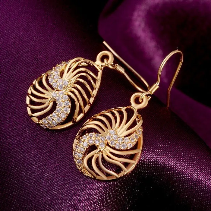 2015 aliexpress на sj e014-a модные полых капля воды серьги роскоши циркон реального позолоченный ювелирные изделия для женщин