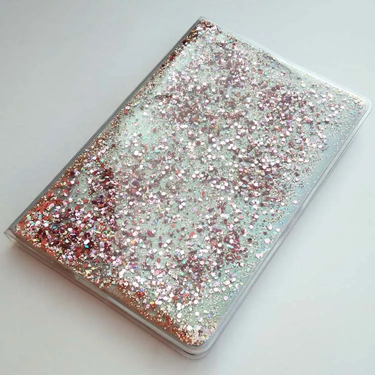 notebook PVC cover with liquid and sequin inside
