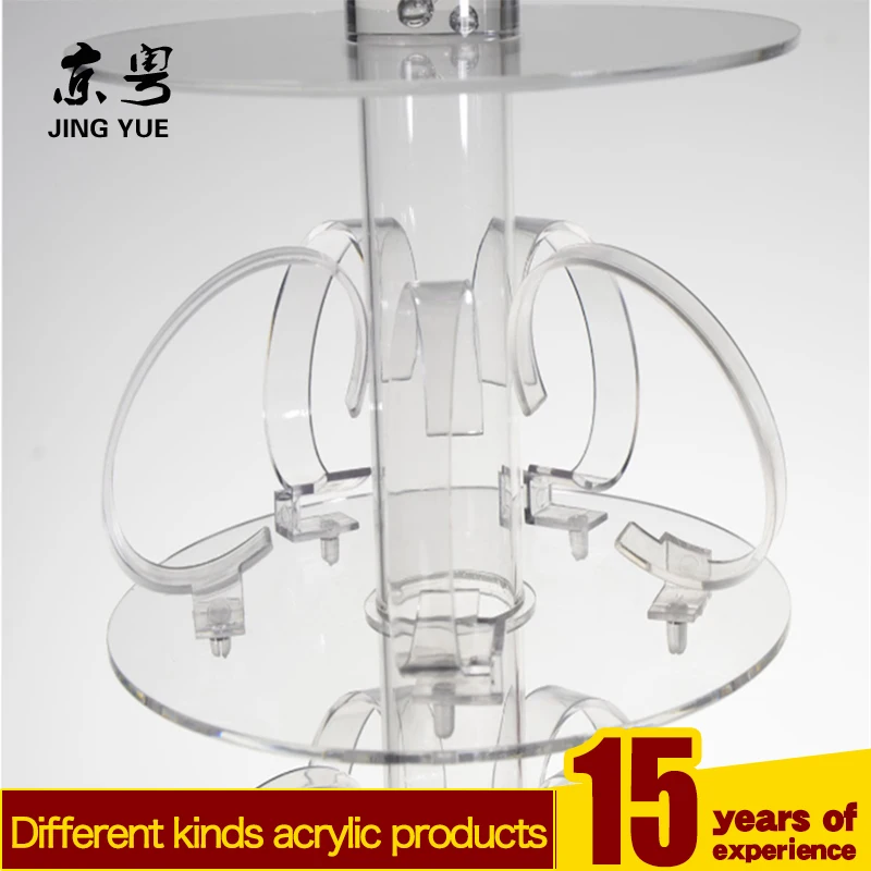 Factory custom Led rotating round cylinder pmma plexiglass acrylic watch display box shelf acrylic watch display showcase