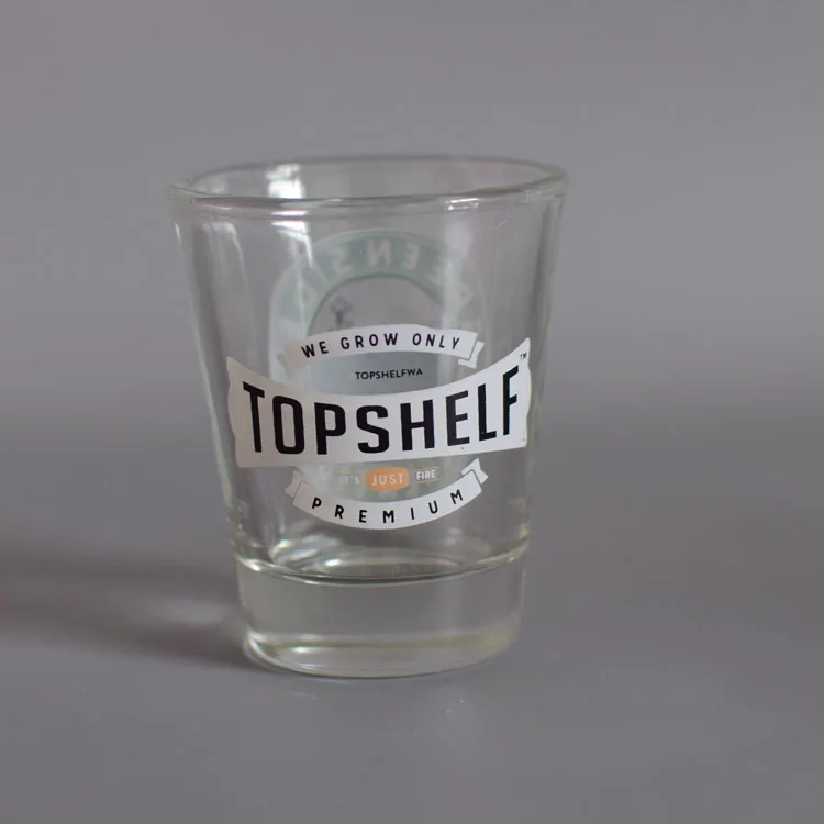 Machine Pressed Glass Shot 50ml Decal logo Printing Custom Shot Glass