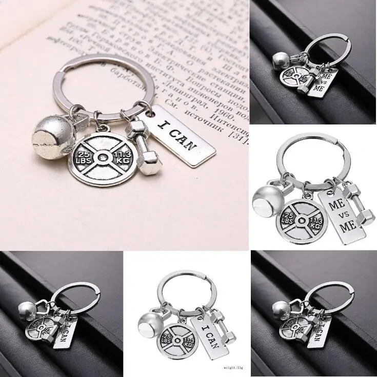 Custom Engraved Gym Charm Fitness Weightlifting Dumbbell Kettlebell Keychain