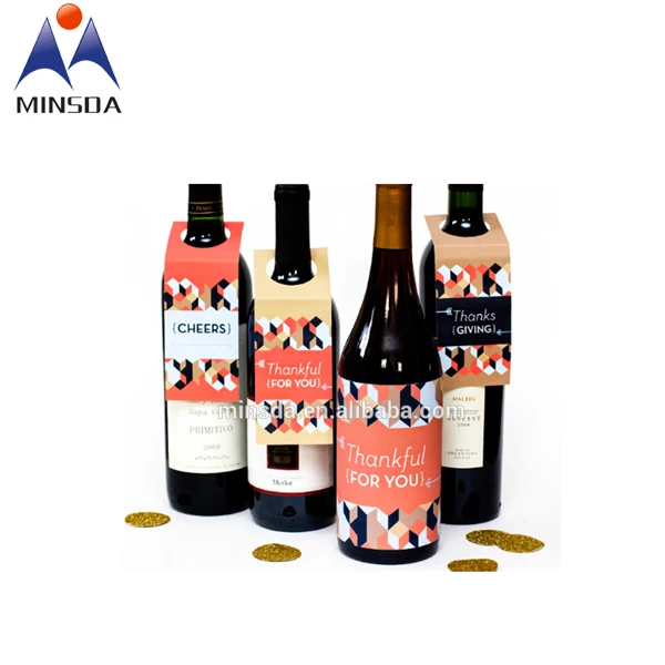 Minsda Custom printed wine bottle neck tags hang tags for wine bottle wine security tag
