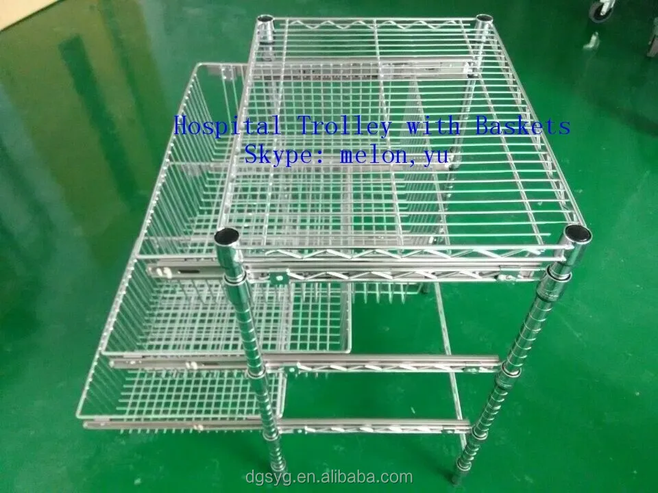 Single Bay Sliding Chrome Wire Basket Trolley for Hospital