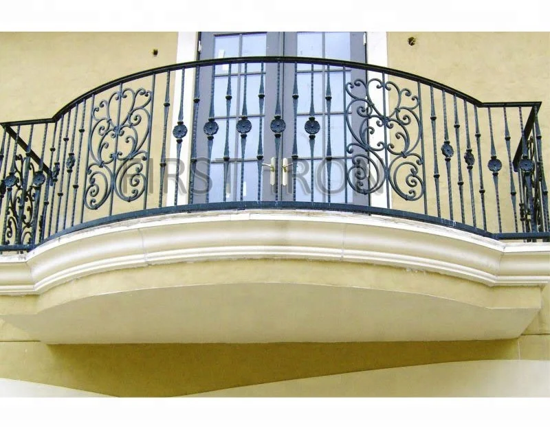 Wall mounted matte black wrought iron balcony, veranda iron railings