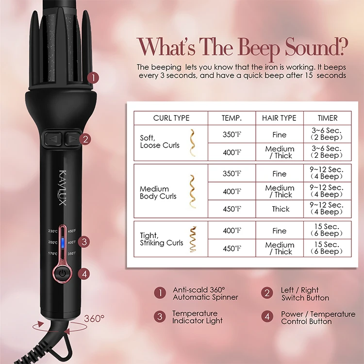 
Amazon Top Sell Automatic Rotating Hair Curling Iron 
