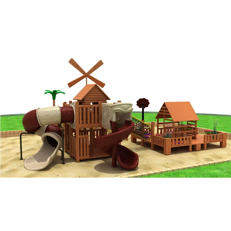 Pre-school outdoor playground children equipment wooden park big kids slide for sale