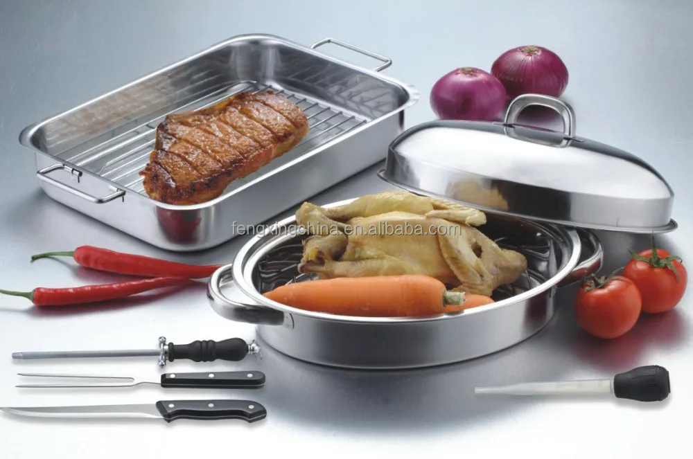 9pc Stainless Steel Mini Chicken Roaster 32cm poultry roasting pan set