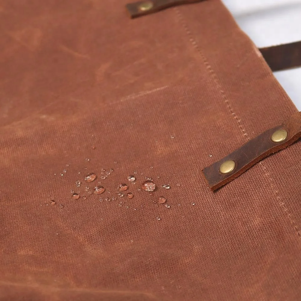 CHANGRONG Custom personalized large waxed canvas tote bags With Leather handle