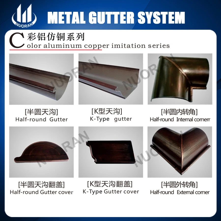 China Supplier Material Roofing 6Inch 7Inch 8Inch alcoa faux Copper System Images Rain Gutters