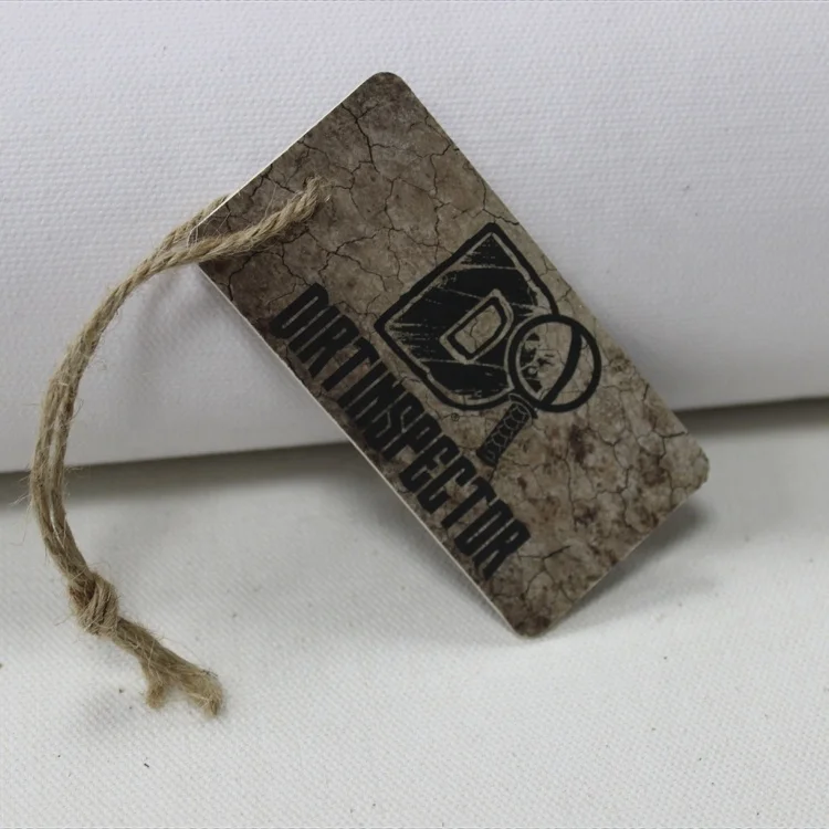 Small size brown kraft hang tag with LOGO hot stamping, name tag with black eyelet and wax strings