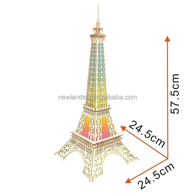 Wood Crafts DIY Assembly Kit Set DIY Wooden World Architecture 3D Puzzle with LED light and Speaker