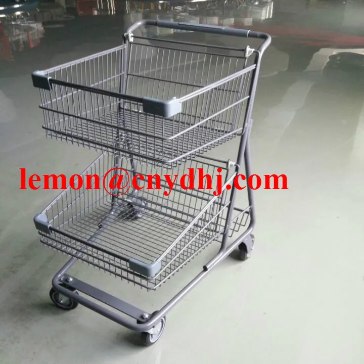 YD-G Germany Style Supermarket Wire Shopping Trolley Smart Cart for Sale with Double Baskets From Suzhou Factory