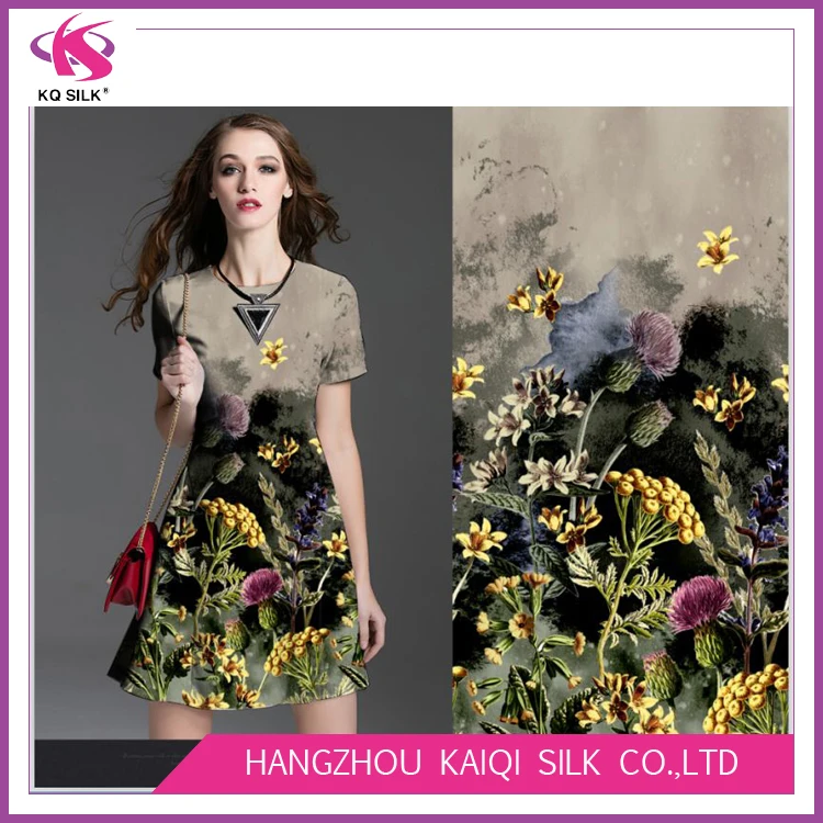 
Digital print 100% Silk satin flower print fabric chinese silk fabric 