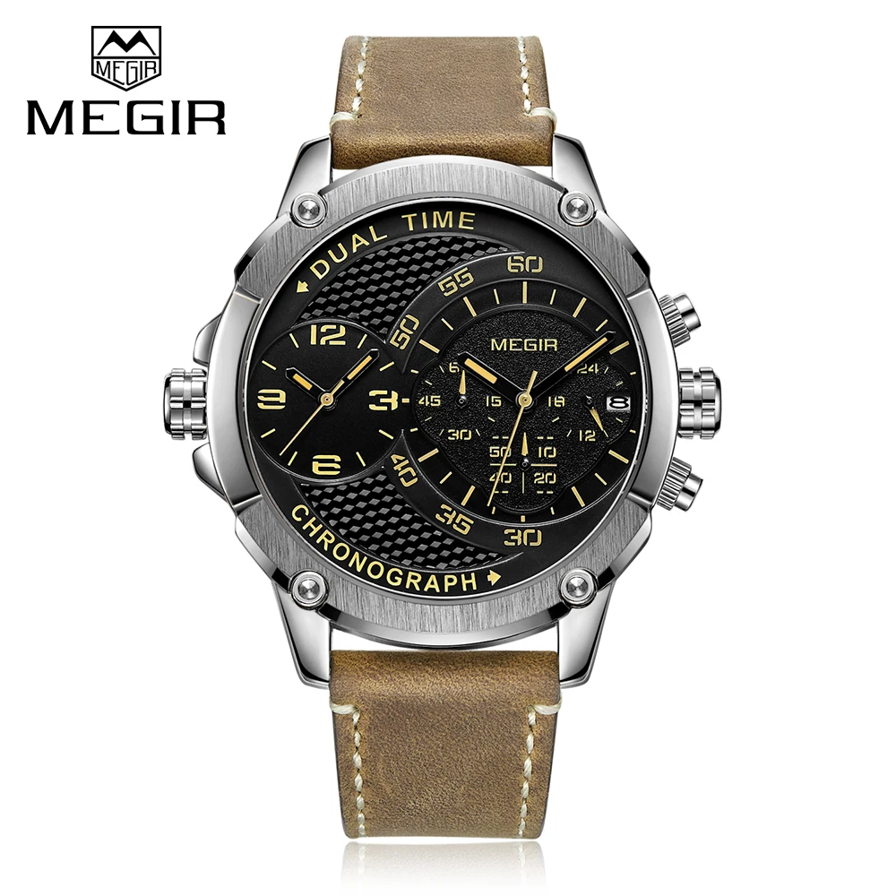 Shenzhen Watch Manufacturer Megir Dual Time Zone Waterproof Sports Mens Watches in Wristwatches