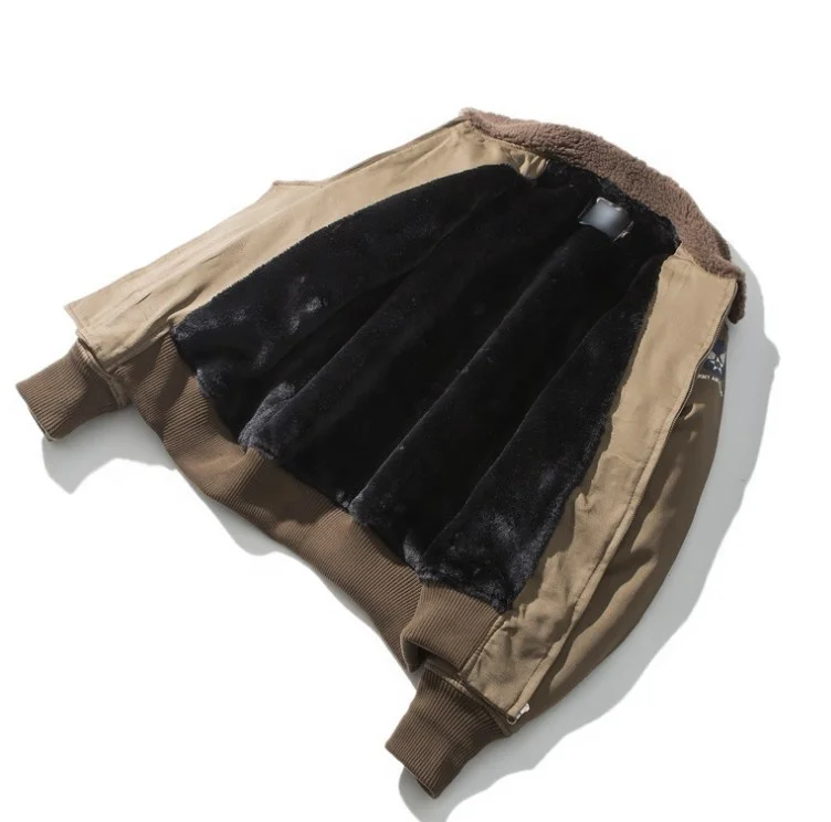 sherpa denim slim fit bomber Winter European And American Bomber Lamb Fur Lining Big Jacket OEM Suede Leather Jacket Men