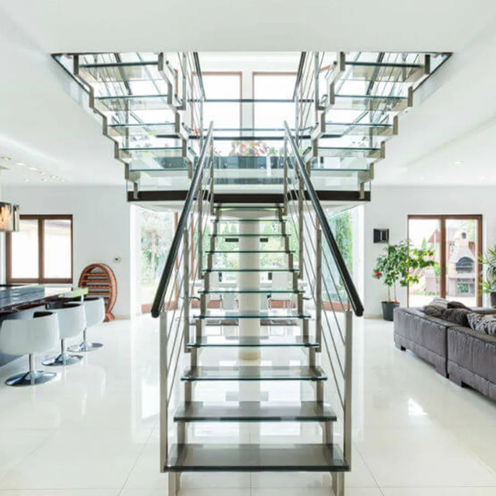 Prefab Black Double Stair Stringer Straight Stair case