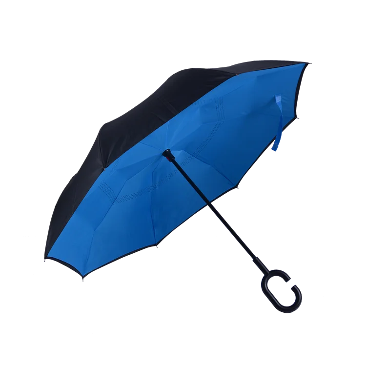reverse umbrella with logo custom printing flower inside inverted C curve handle business ads promotion for the rain umbrellas