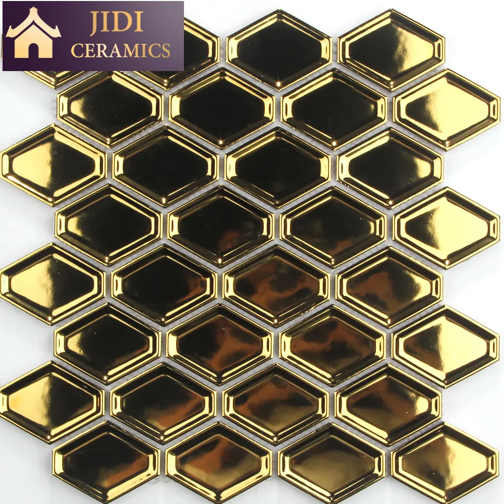 3D Luxury Gold Long Hexagon Ceramic mosaic Wall Tiles