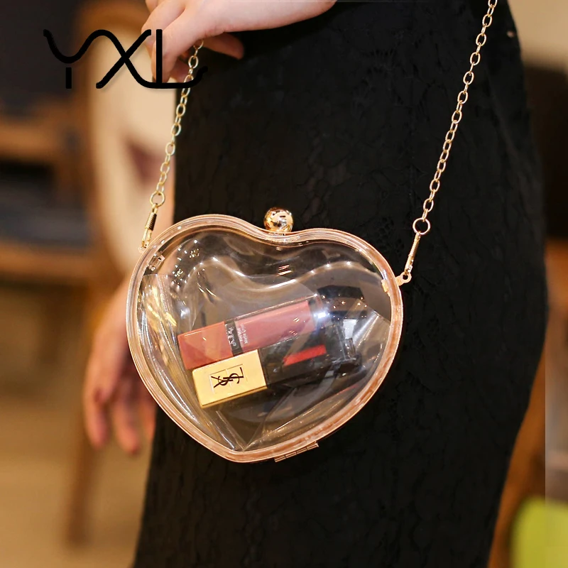 Прямая продажа с фабрики, прозрачный клатч с цепочкой в форме сердца, акриловая сумка