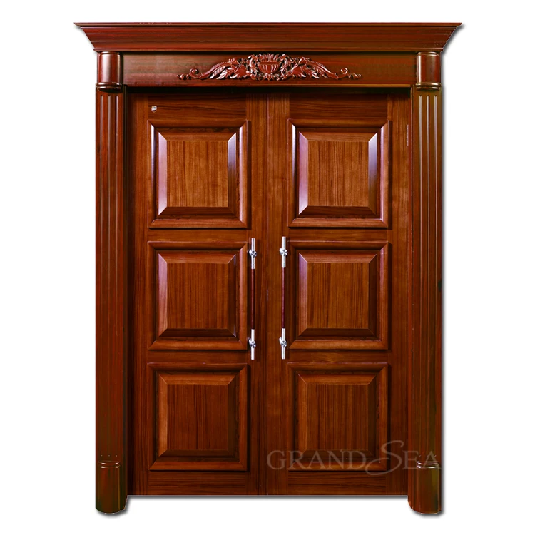 
Luxury Design Exterior Waterproof Solid Oak Double Carved Wooden Doors 