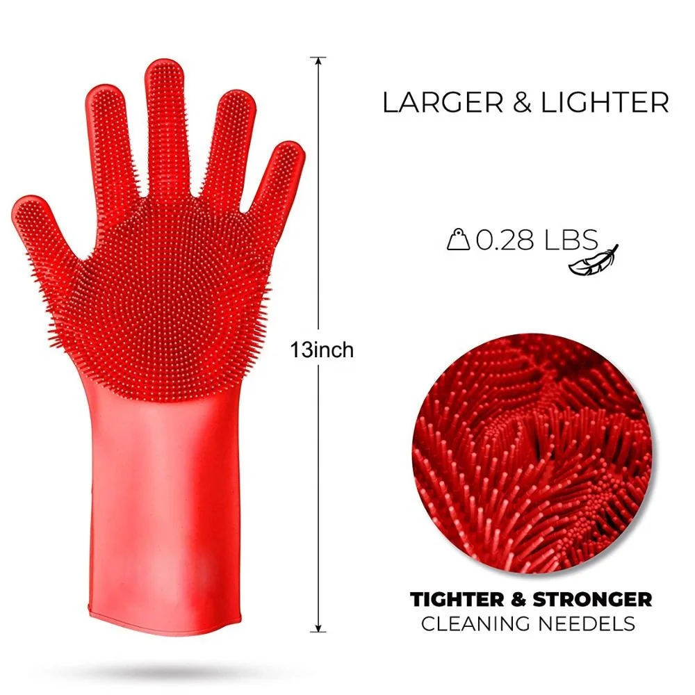 Amazon Hot Sale New Released Reusable Heat Resistant Magic Dish Washing Scrubber Cleaning Food Grade Silicone Gloves One Pair