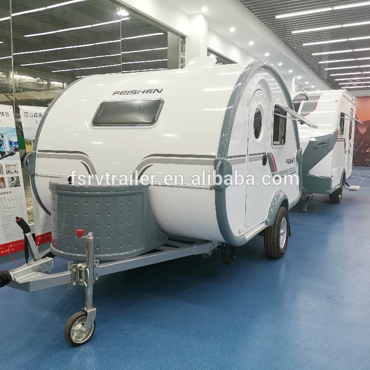 Small mini Teardrop travel trailer caravan with camping tent