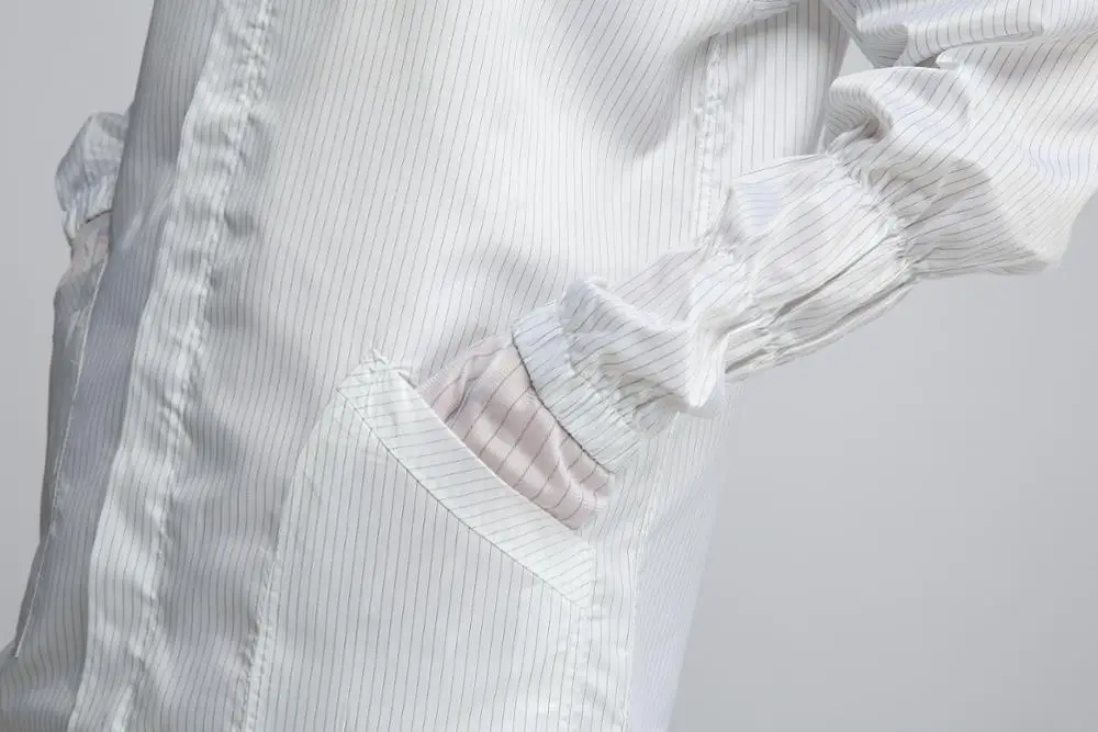 5mm 98%polyester +2%carbon Polyester esd smock Anti Static Lab coat anti static dust proof smock with knit