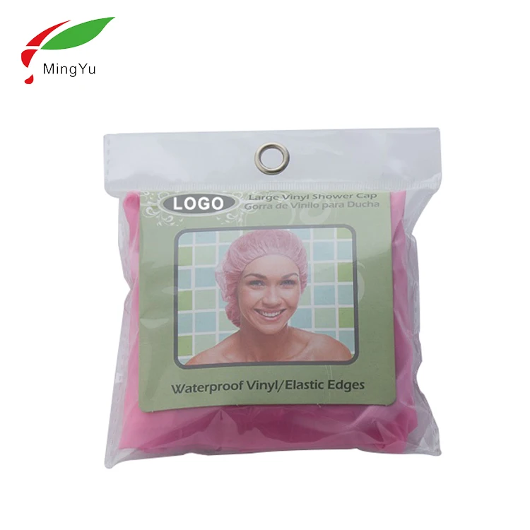 Customized Plastic PEVA Hotel Disposable Pink Shower Cap