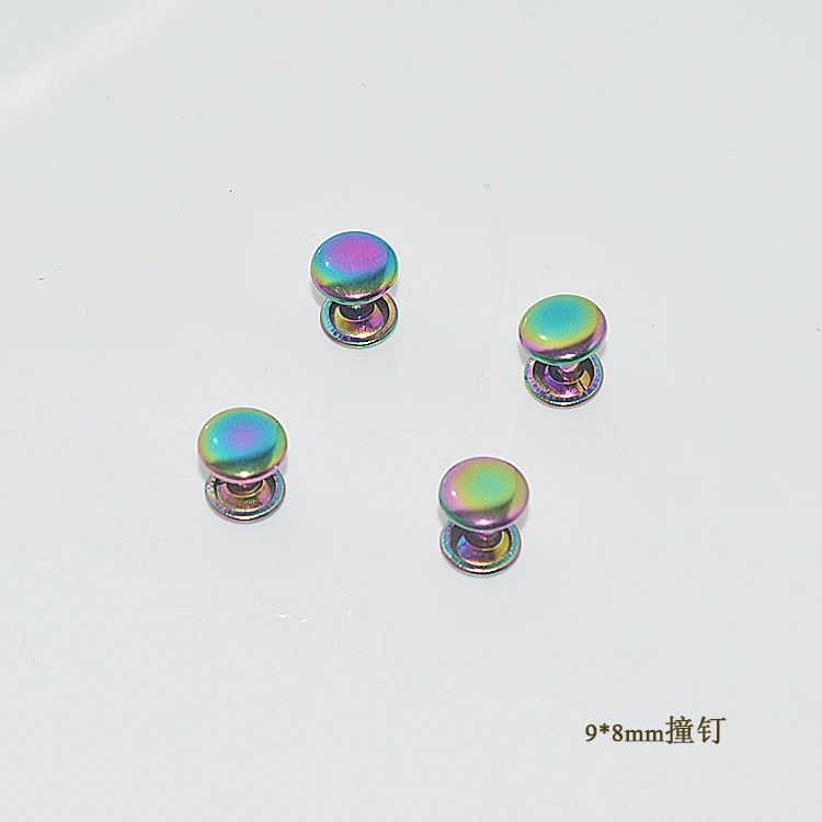 High Quality copper material rainbow color push rivet 9mm Double Cap Garments Metal Rivet for leather bag