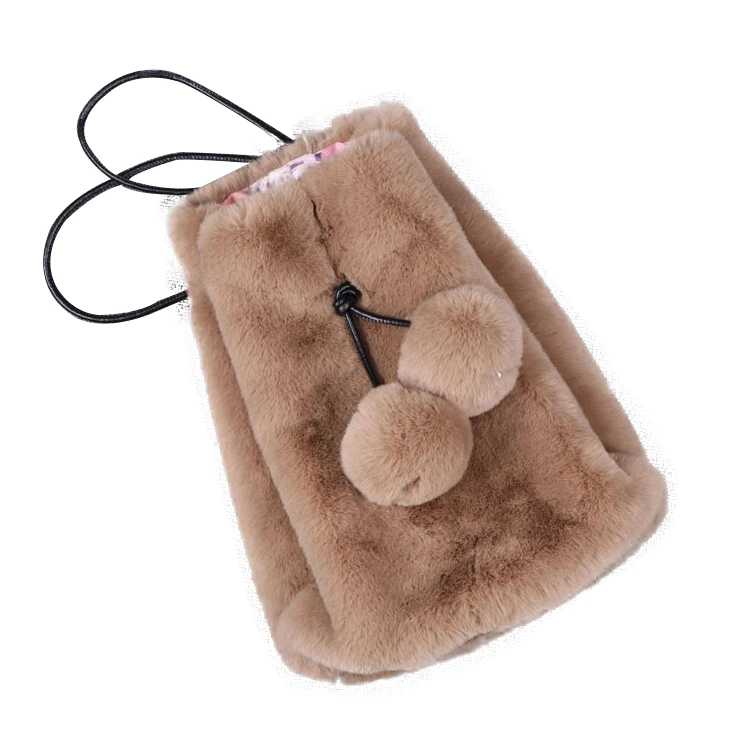 
Faux Fur Shoulder Bag Lady Backpack With Hair Ball Decoration 